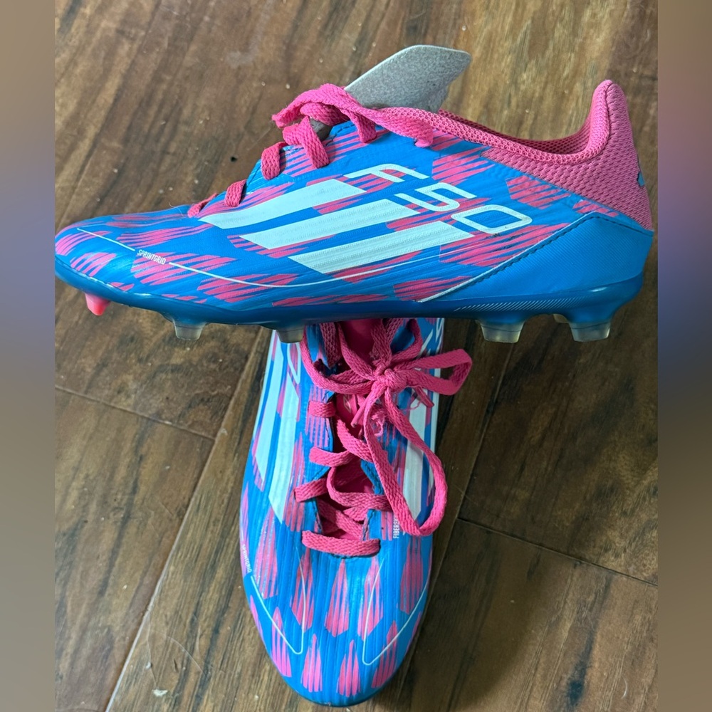 Adidas F50 Blue and Pink Youth Athletic Soccer Cleats Size 4.5